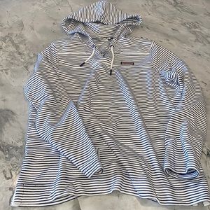 Vineyard Vines Navy and White Striped Hooded Sweatshirt, Size XL